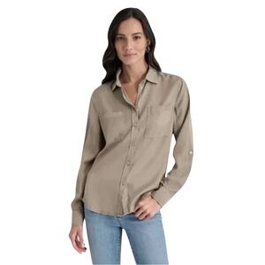 Cloth & Stone Olive Button-Up Shirt with Tab Sleeves